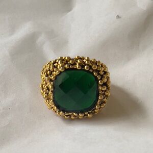 Bold Gold & Green Statement Cocktail Ring Unique Setting & adjustable size